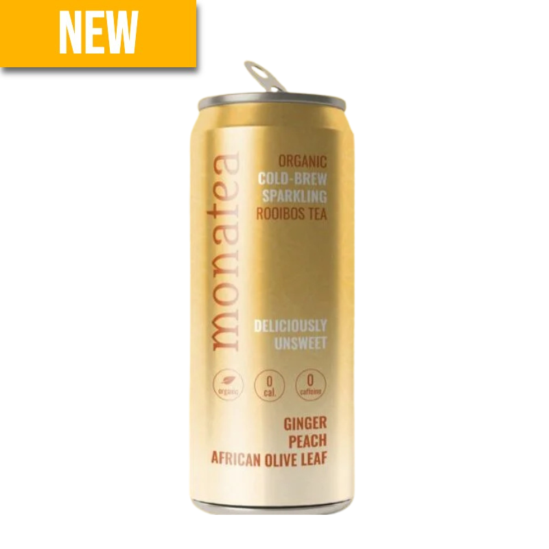 Monatea Ginger, Peach & African Olive Leaf Unsweet Organic Cold-Brew Sparkling Rooibos Tea 300ml